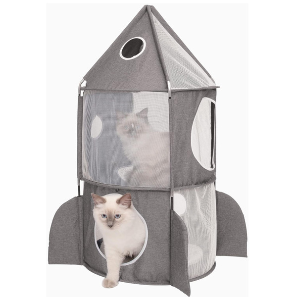 UAE Online Delivery Catit Vesper Cat Tower Rocket Blue and Gray 50x50x90 cm for Climbing and Lounging for Cats