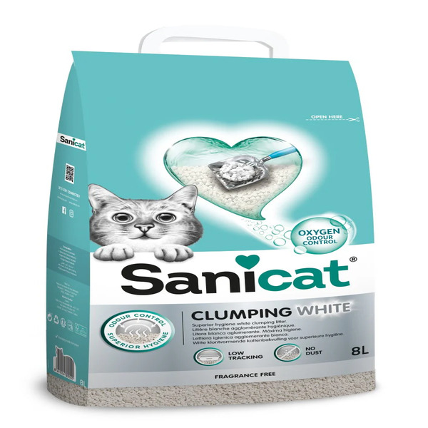 UAE Online Delivery Sanicat Clumping White Unscented Cat Litter 8L for Odour Control and Hygiene