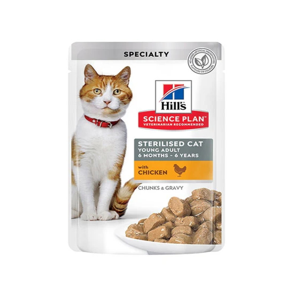 Hill's Science Plan Sterilised Young Adult Cat Chunks In Gravy With Chicken Pouches 85G Weight Control UAE Online Sale