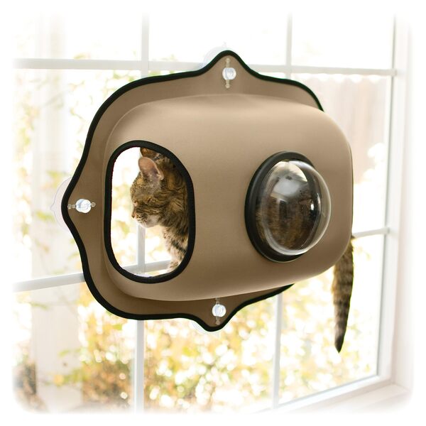 Tan Mikki Cat Window Bubble Pod with Dome and Suction Mount