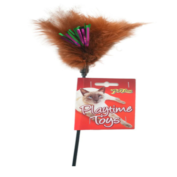 Mikki Cat Teaser Wand with Feather and Ribbon in Mixed Colours