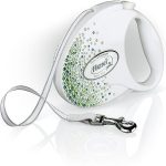 Flexi Glam Splash Leaf Tape Pearl White 5m Medium Retractable Dog Leash with crystal accents for dogs up to 25kg