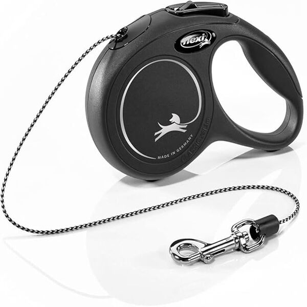 Flexi New Classic 8m Black Retractable Cord Leash for Small and Medium Dogs up to 20kg
