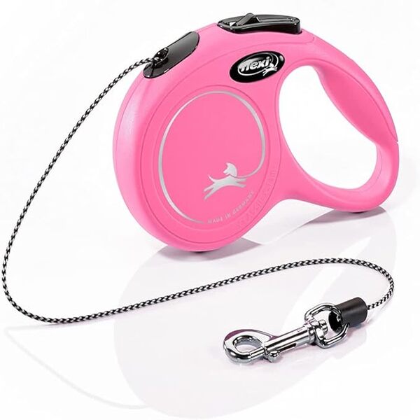Flexi New Classic Cord 8 Meter pink cord for Dogs up to 20kg – Retractable Dog cord Leash with Ergonomic Grip