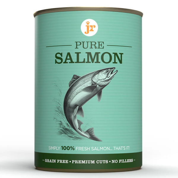 JR Pet Products Pure Salmon Topper/Mixer 400g – Natural grain-free high-protein meal boost for dogs and cats.