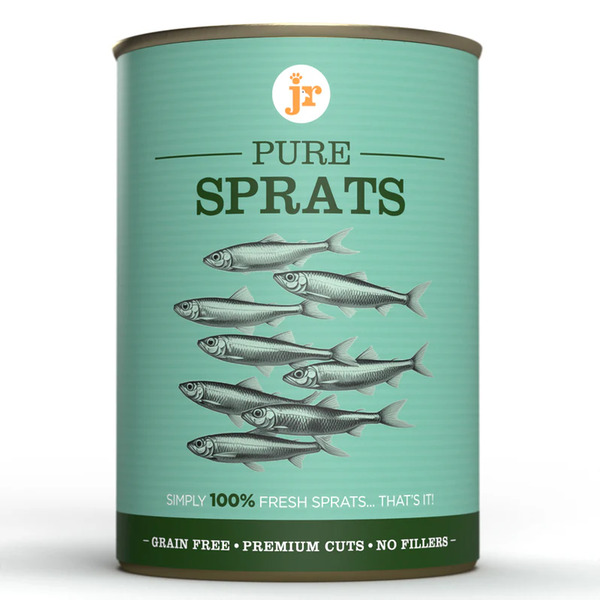 JR Pet Products Pure Sprats Topper/Mixer 400g – Natural grain-free high-protein meal boost for dogs and cats.