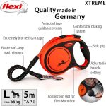 Flexi Xtreme Tape Leash 5m large for dogs in Black and Orange color