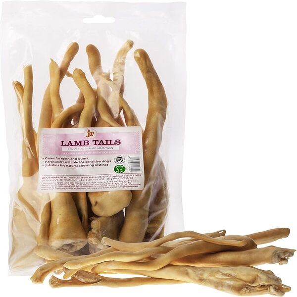 JR Pet Products Lamb Tails Packed Dog Treats 250g – natural, grain-free chewy dog treats made from lamb tails for dental health and high-protein snack