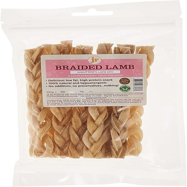 JR Pet Products Braided Lamb 100g natural hypoallergenic dog chews for all breeds