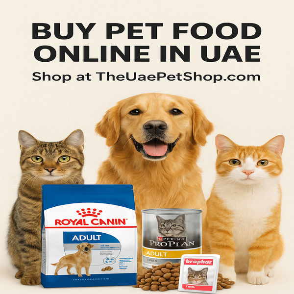 Healthy dog and cat enjoying premium pet food from top brands like Royal Canin, Purina, and Beaphar available online in UAE at TheUaePetShop.com